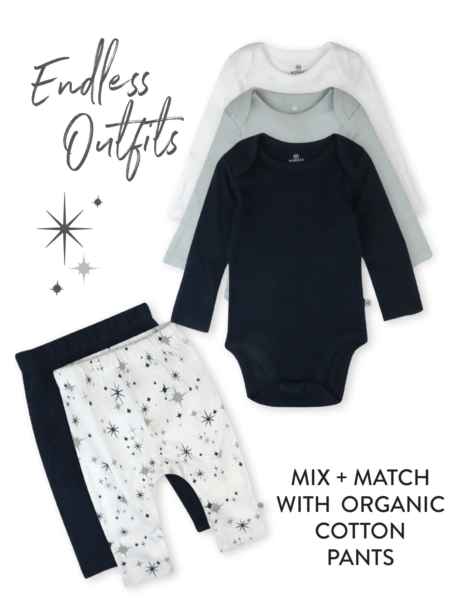 Honest Baby Clothing Baby Boy or Girl Gender Neutral Organic Cotton Long Sleeve Bodysuits, 3 Pack (Preemie-24 Months)