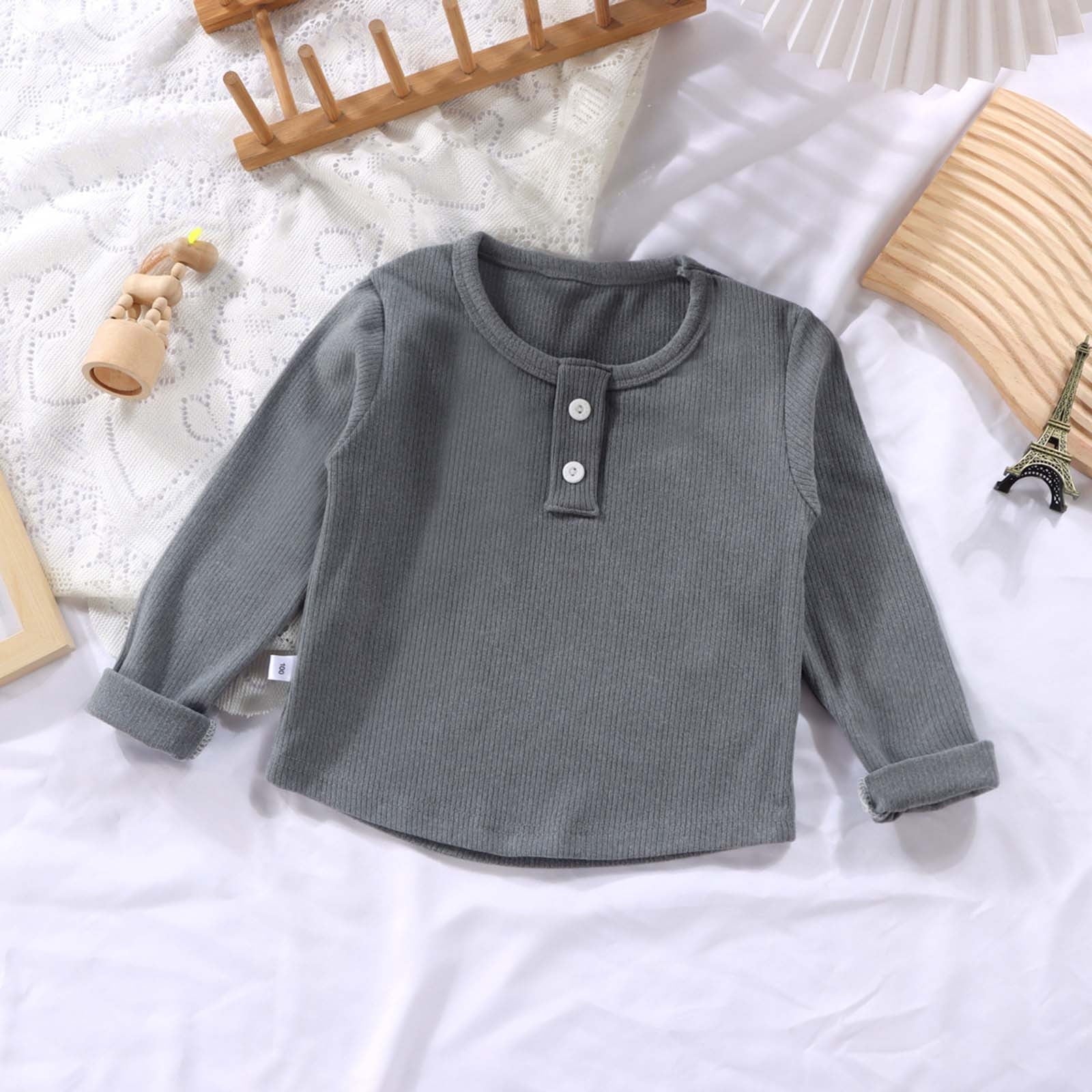 HAOTAGS Girls Long Sleeve Blouses, Autumn Round Neck Casual Nylon Tops Gray 2 Years