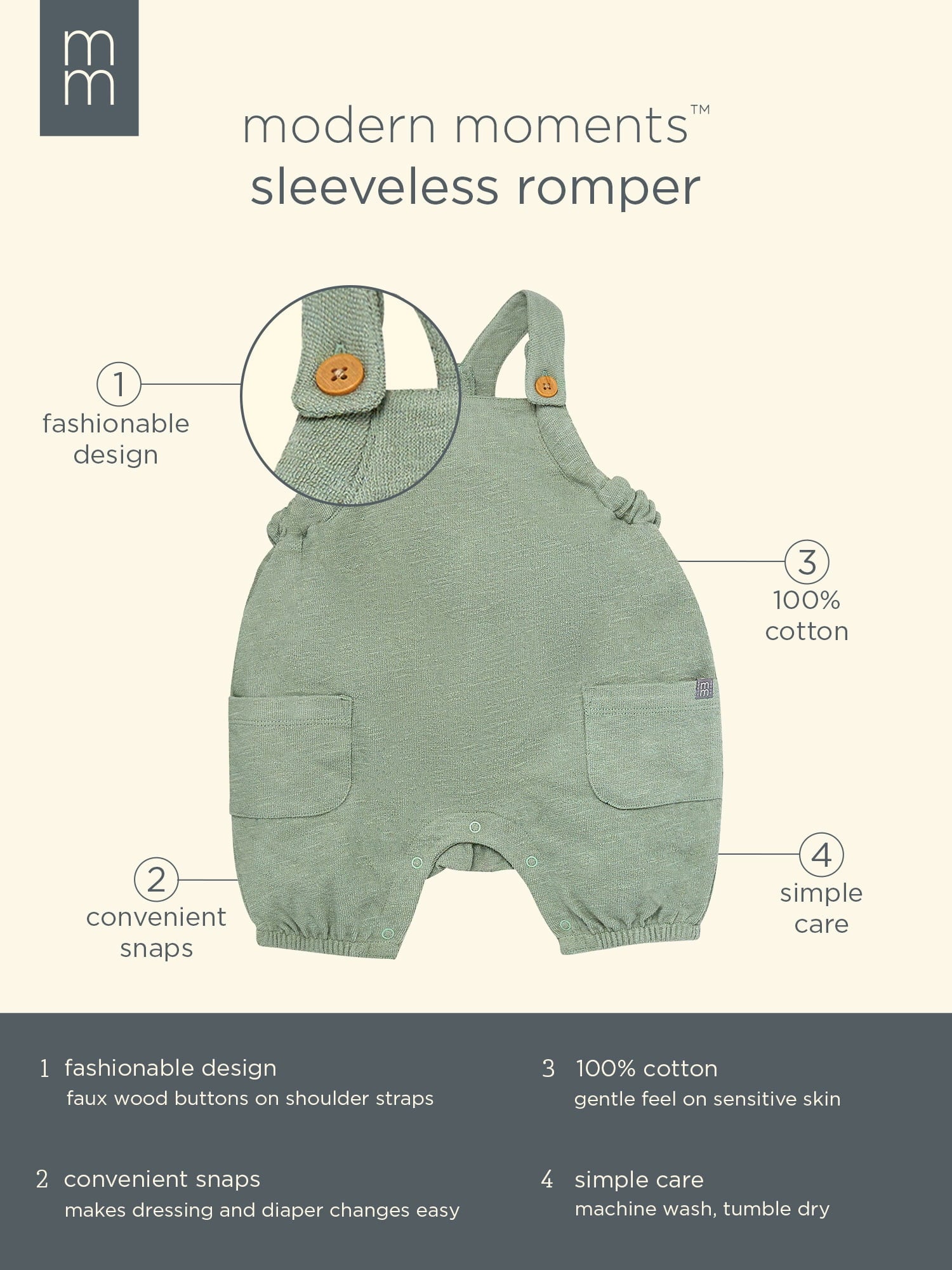 Modern Moments by Gerber Baby Boy Sleeveless Romper, Sizes 0/3 Months - 24 Months