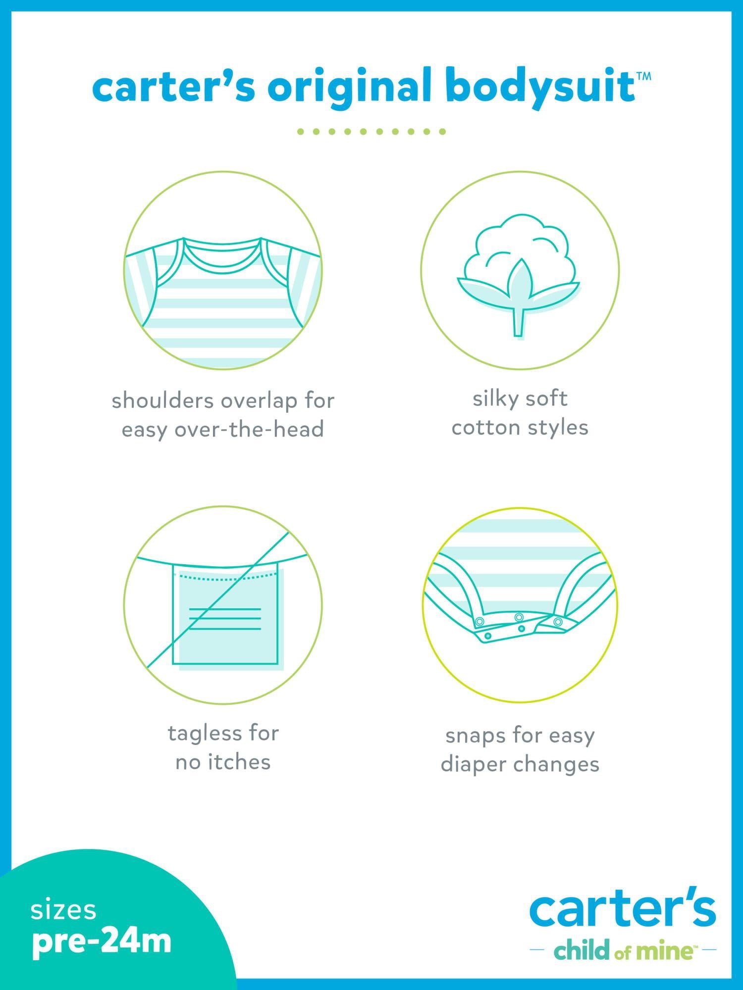 Carter's Child of Mine Baby Unisex Short Sleeve Bodysuits, 6-Pack, Sizes Preemie-24 Months