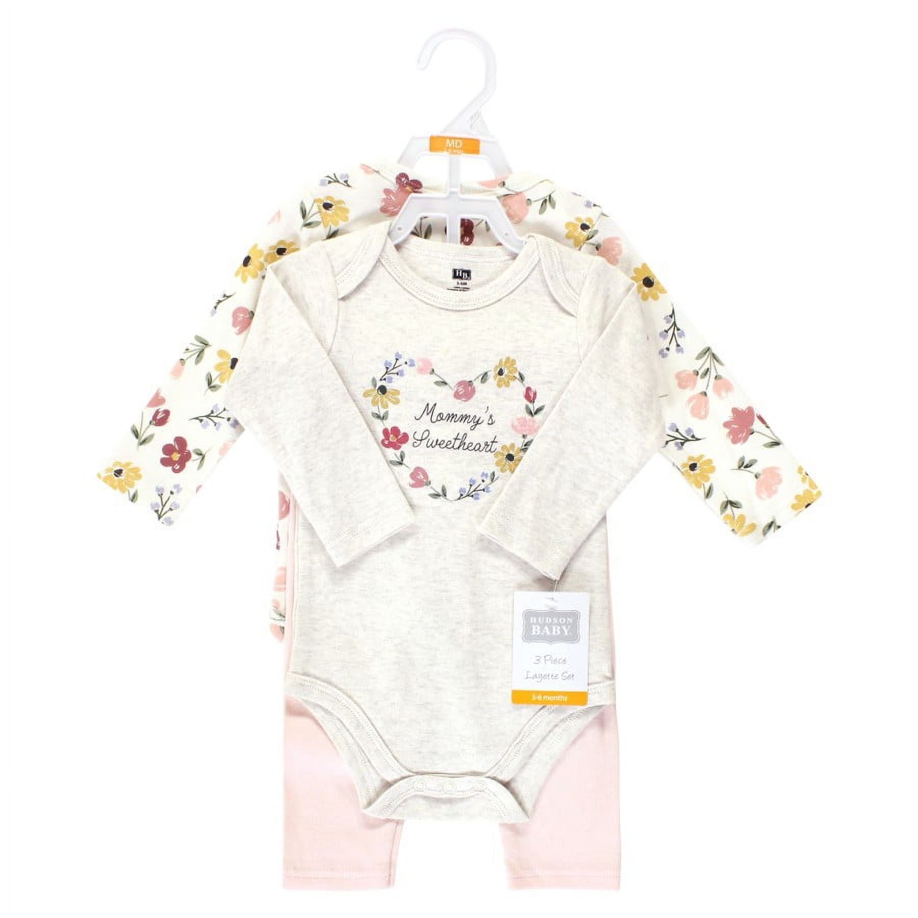 Hudson Baby Infant Girl Long-Sleeve Bodysuits and Pants, Soft Painted Floral Long-Sleeve, Newborn