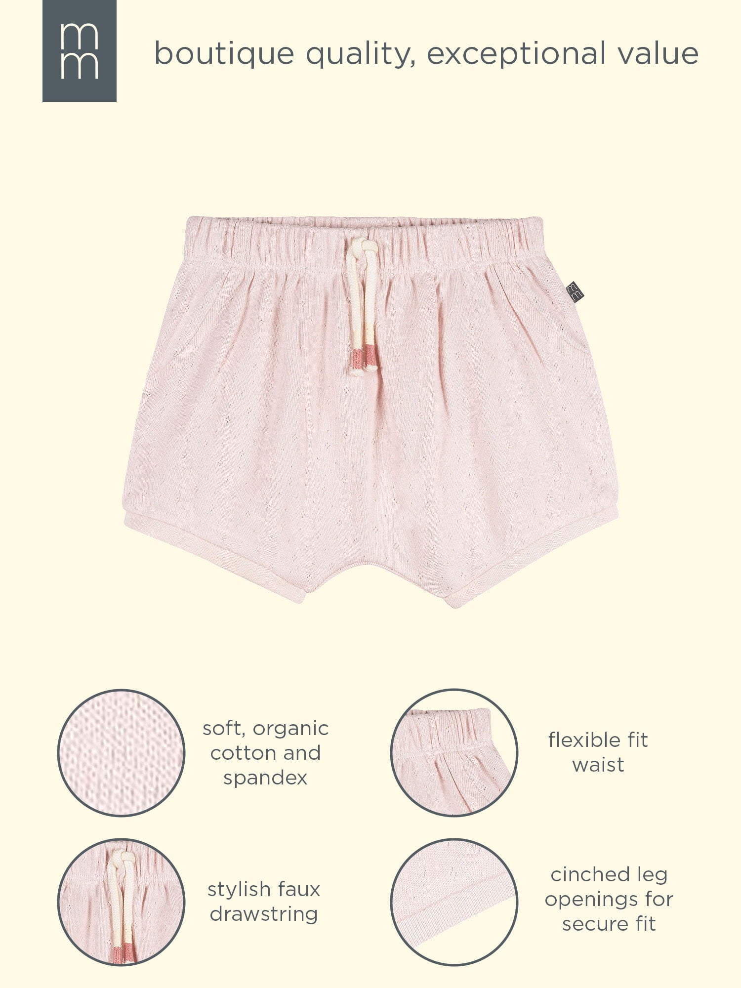 Modern Moments by Gerber Baby Girl Harem Bubble Organic Shorts with Drawstring, Sizes 0/3 Months - 24 Months