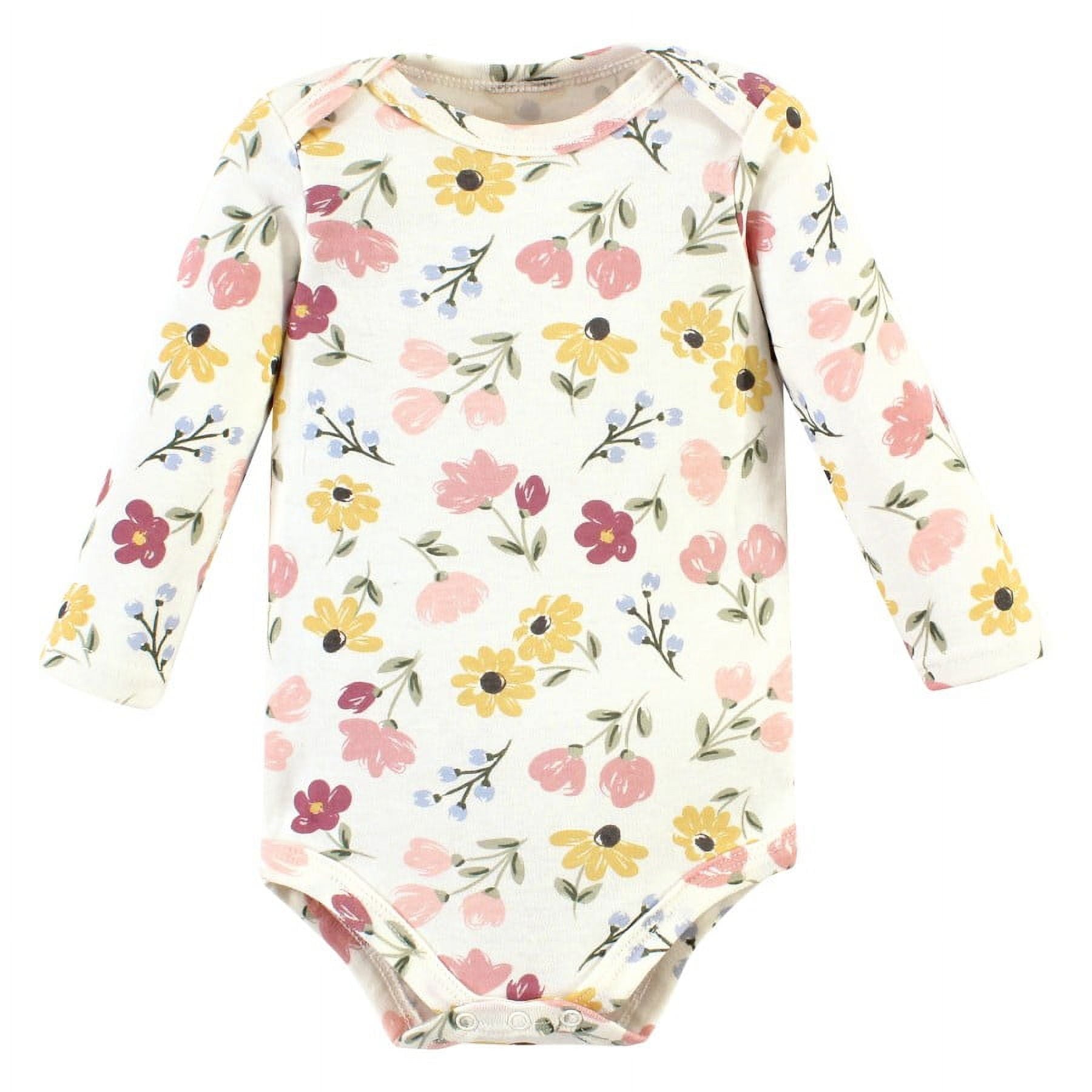 Hudson Baby Infant Girl Long-Sleeve Bodysuits and Pants, Soft Painted Floral Long-Sleeve, Newborn