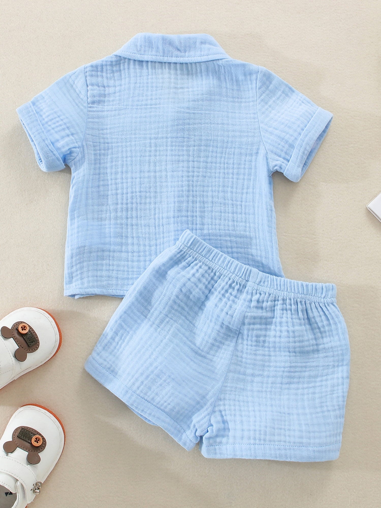 Baby Boys Clothes Set 6M 12M 18M 24M 3Y Infant Boys Button-Down Shirt Tops + Cotton Gauze Shorts Summer Outfit 2PCS with Pockets