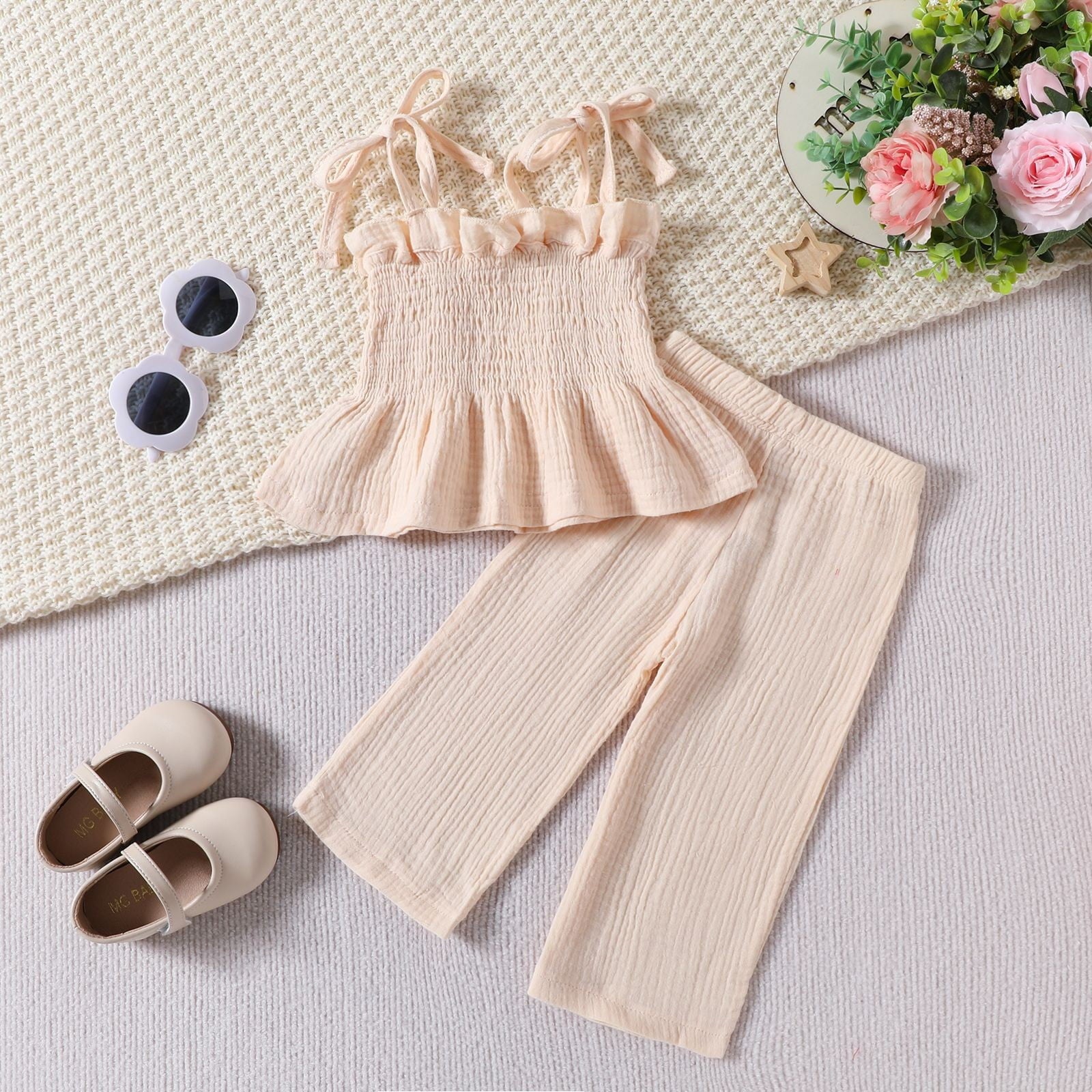 Girls Summer Outfits Baby Girl Clothes Baby Solid Color Sleeveless Camisole Linen Pants Set