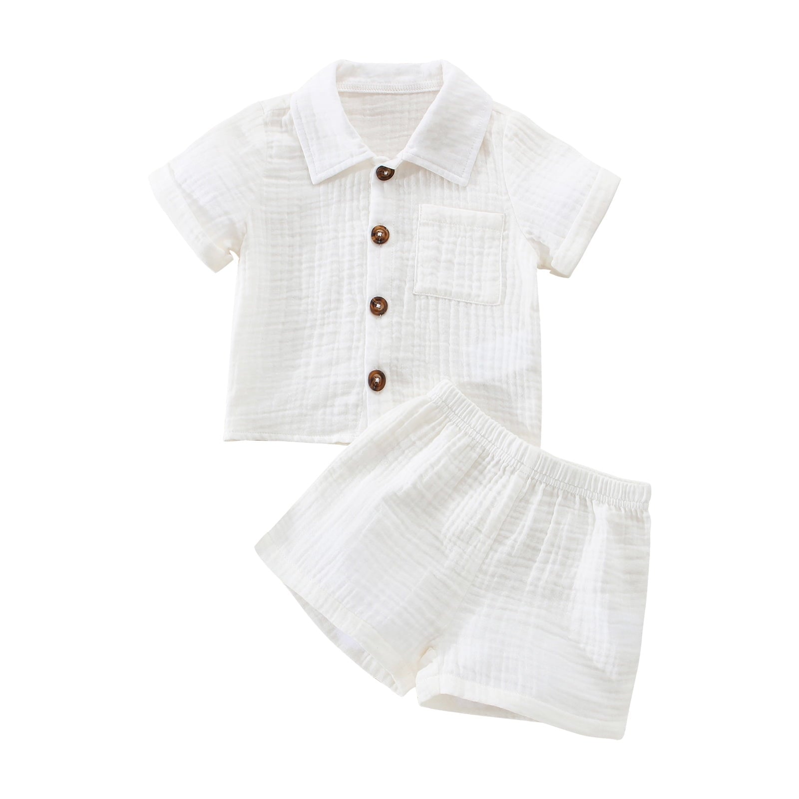 Baby Boys Clothes Set 6M 12M 18M 24M 3Y Infant Boys Button-Down Shirt Tops + Cotton Gauze Shorts Summer Outfit 2PCS with Pockets