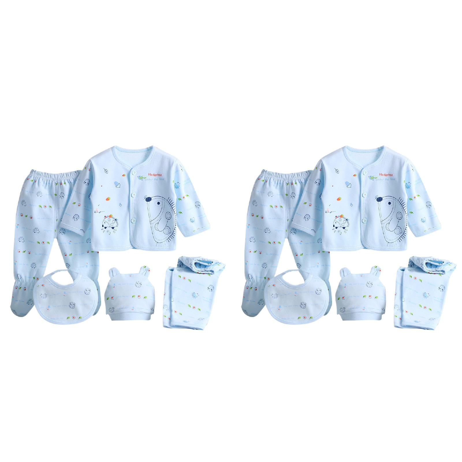 Fdrone 5PCS Baby Clothes Newborn Boys Girls Baby Layette Sets Soft Cotton Clothes Long Sleeve Tops Hat Pants Bib Suit Outfit Dolls Gift Set