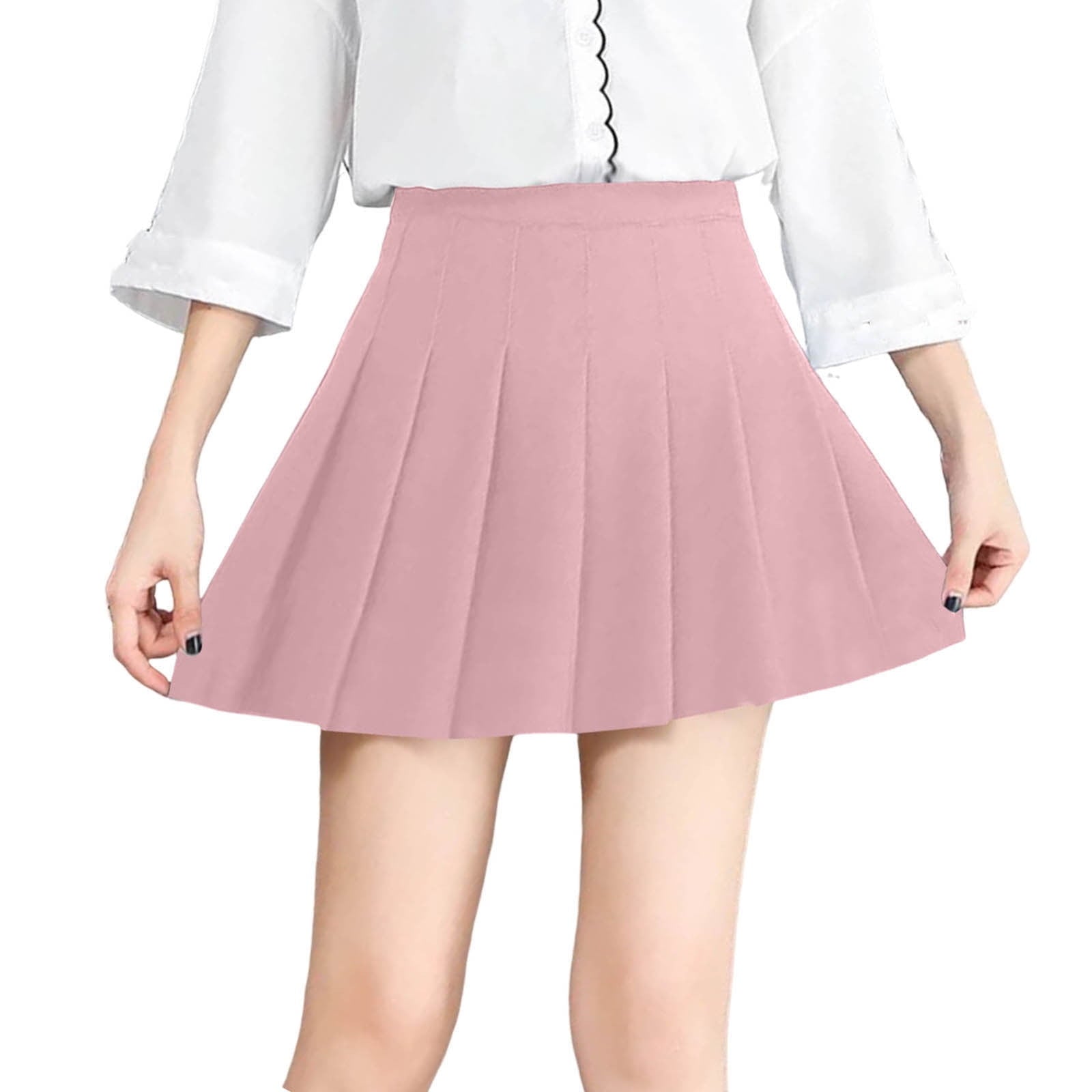 HAOTAGS Girls Uniform Skirts,High Waisted Athletic School Uniform Skater Skirt Khaki 6