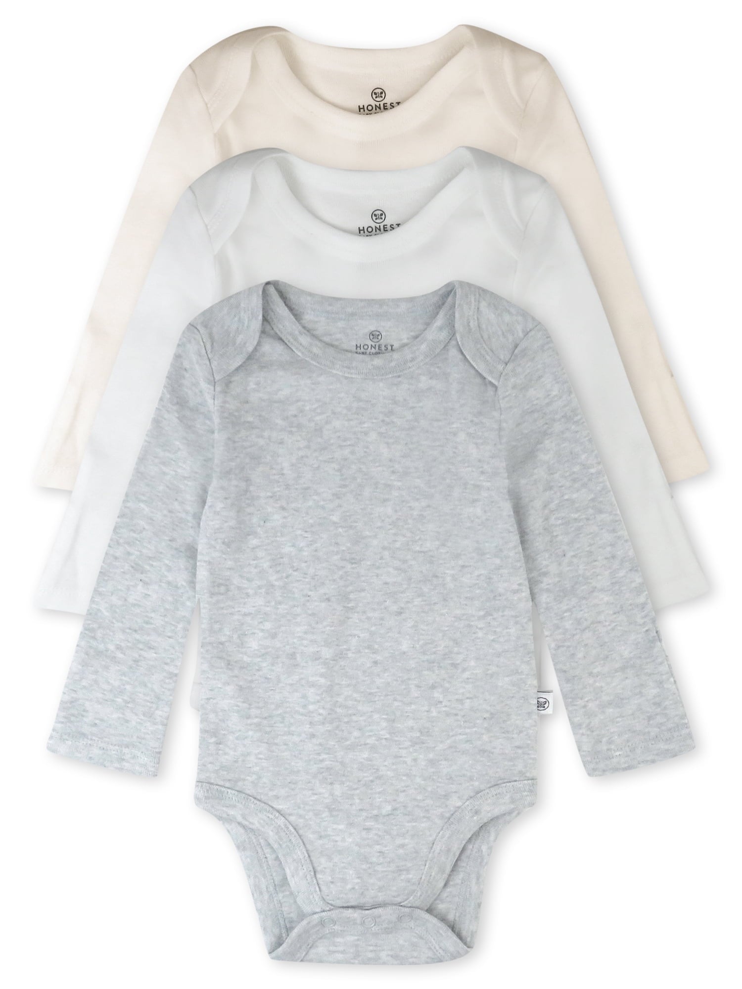 Honest Baby Clothing Baby Boy or Girl Gender Neutral Organic Cotton Long Sleeve Bodysuits, 3 Pack (Preemie-24 Months)
