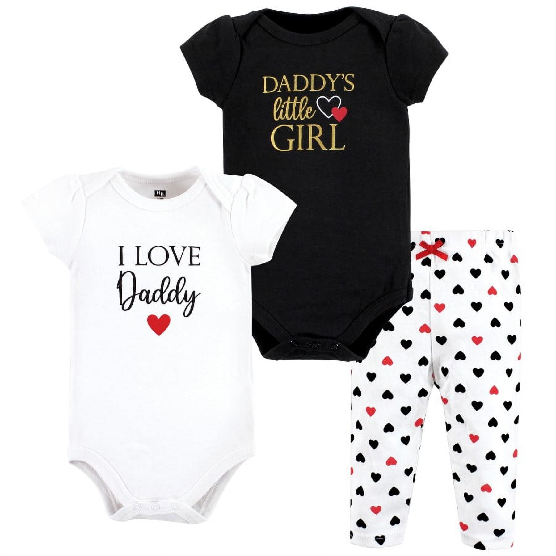 Hudson Baby Infant Girl Cotton Bodysuit and Pant Set, Girl Daddy Red Black, Preemie