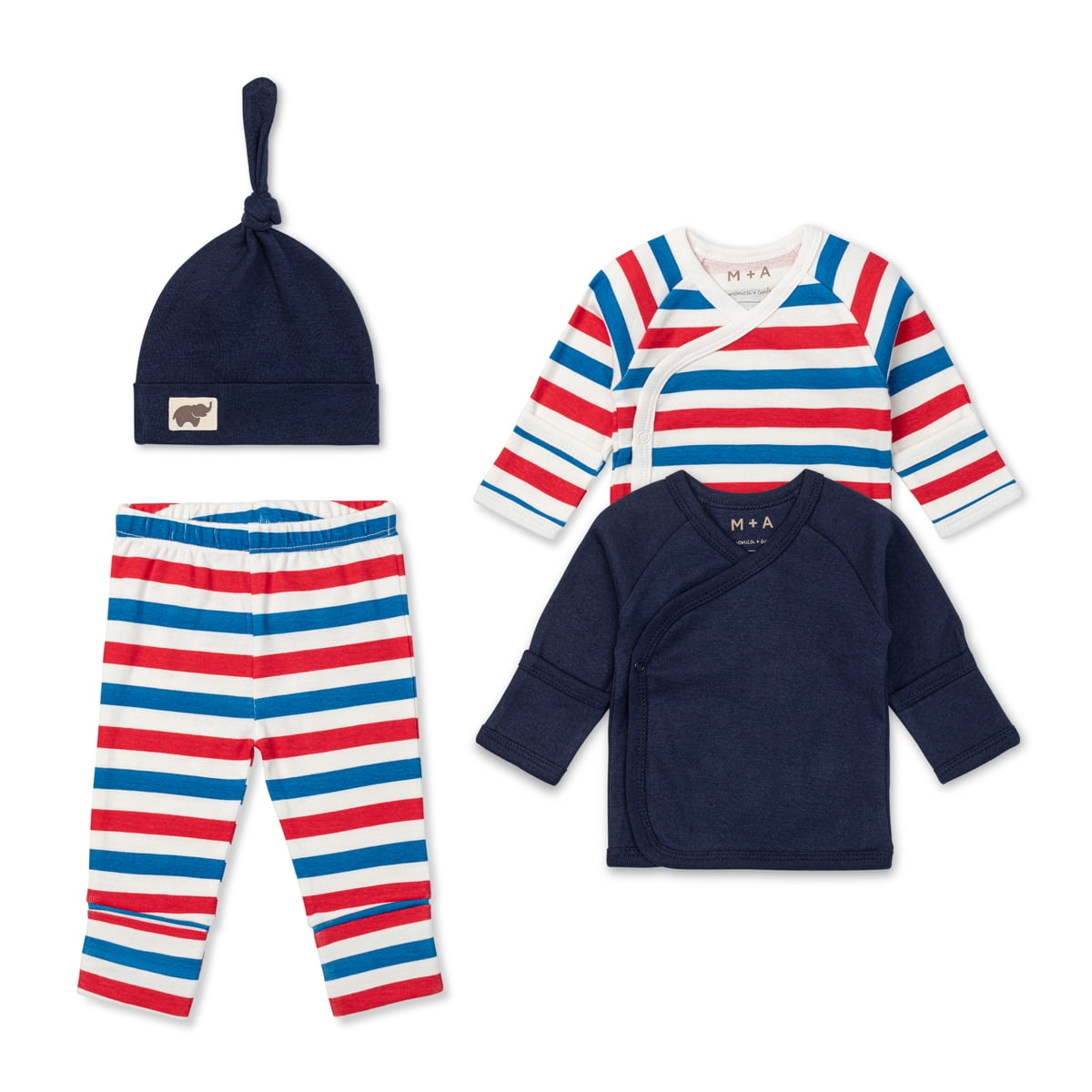 M+A by Monica + Andy Organic Cotton Gender Neutral Baby 4pc Cuddle Box, Sizes Preemie-0-3M