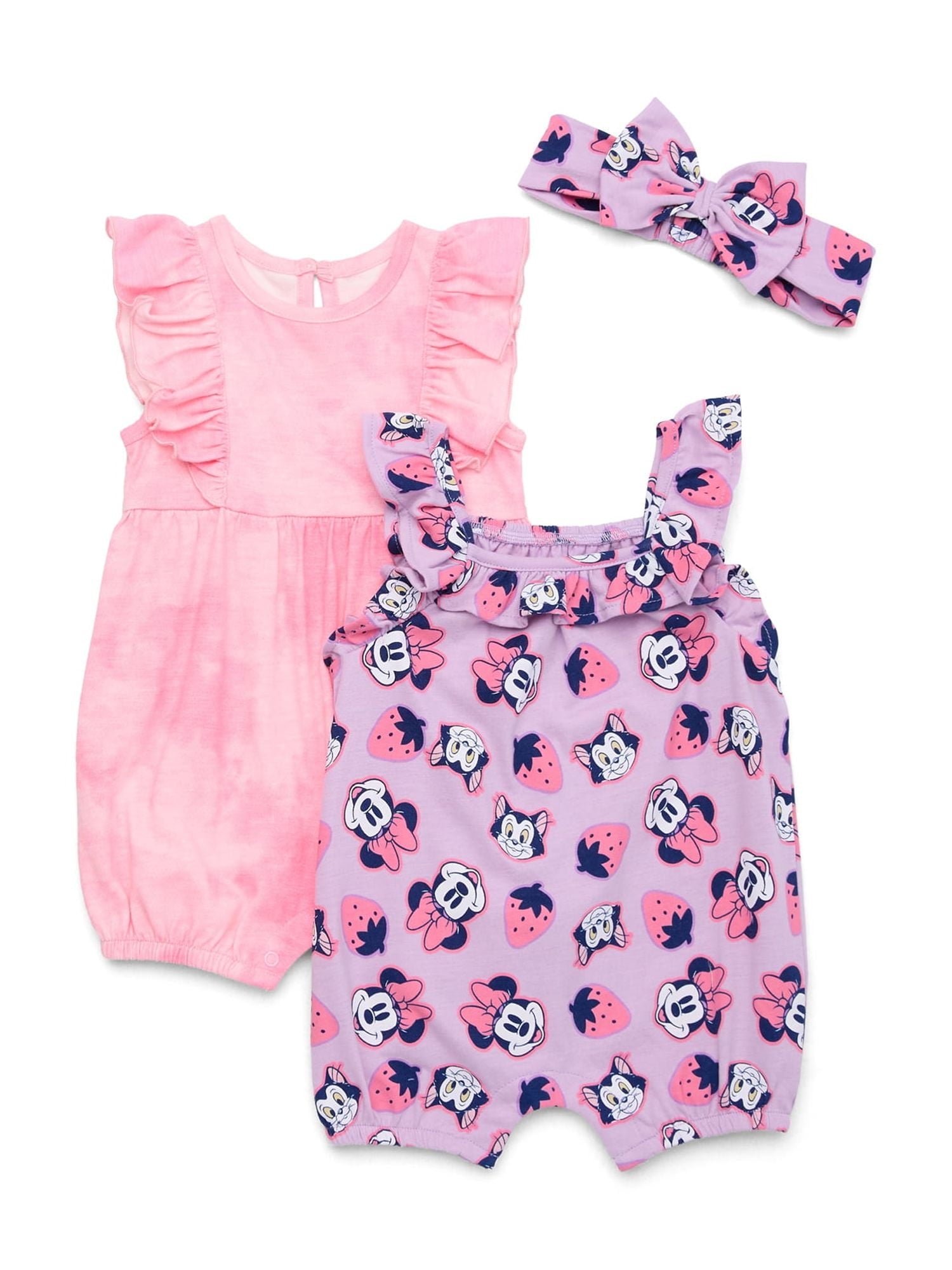 Minnie Mouse Baby Girls Romper Set, 2-Pack, Sizes 0-24 Months