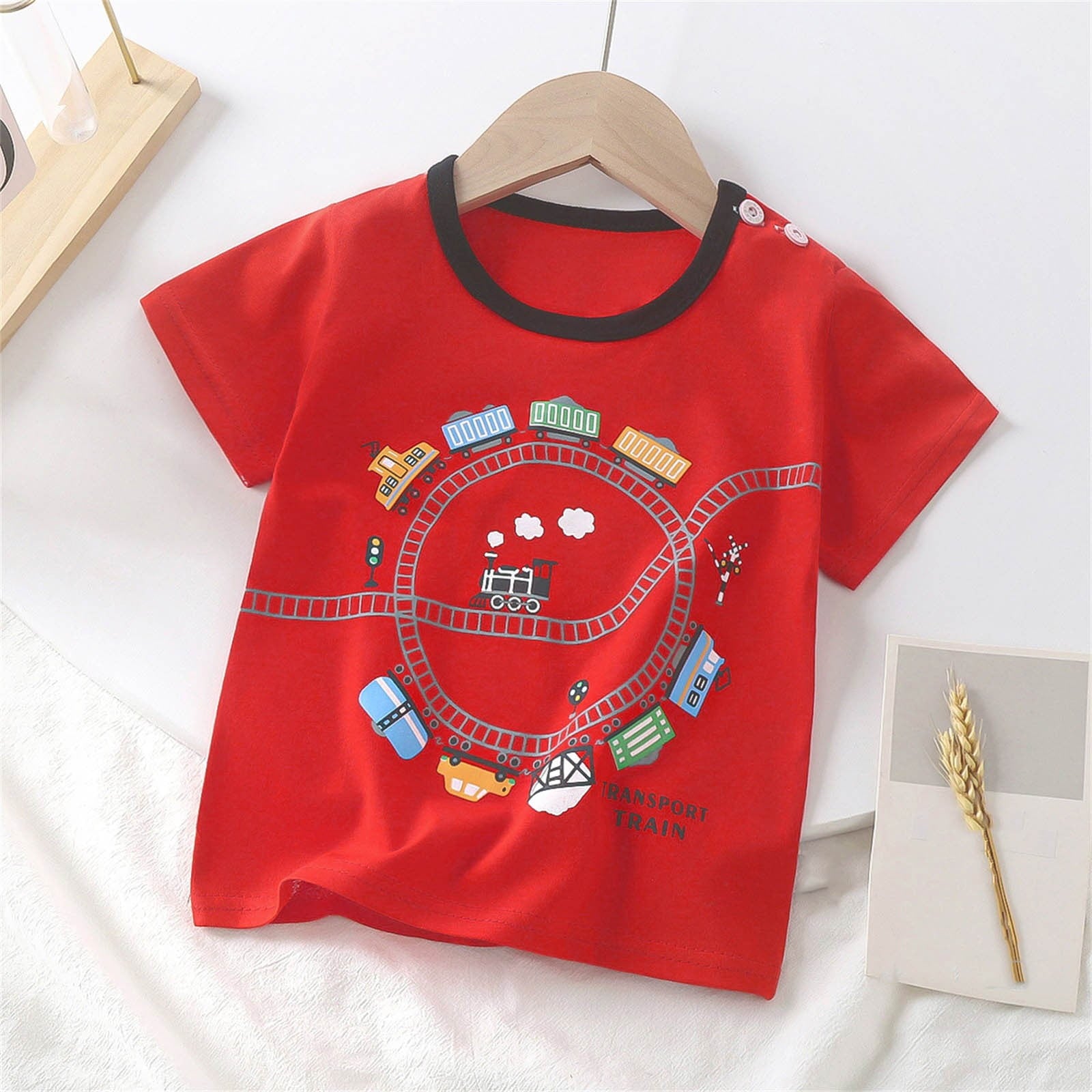 NAISIBABY Toddler Boys Graphic Tops, Cotton Crew Neck Short Sleeve Pullover T-Shirt Orange 1-3T