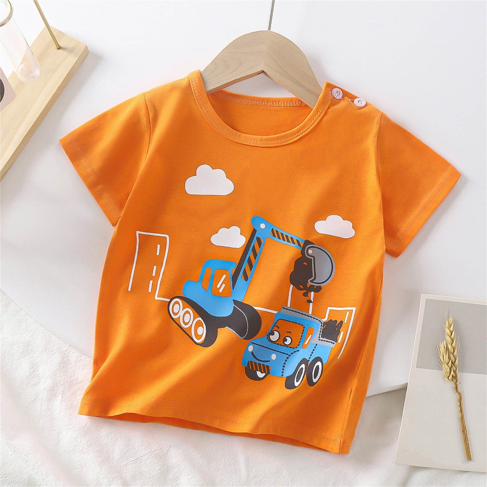 NAISIBABY Toddler Boys Graphic Tops, Cotton Crew Neck Short Sleeve Pullover T-Shirt Orange 1-3T