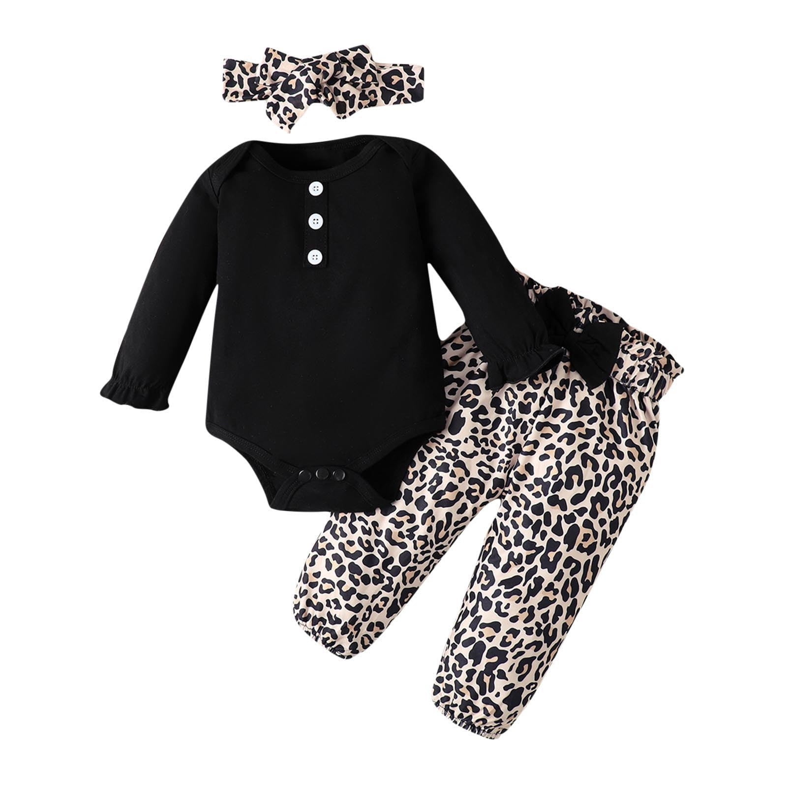 Odeerbi Baby Girls Clothes Infant Ruffle Long Sleeve Floral Print Bodysuit 3PCS Baby Layette Set