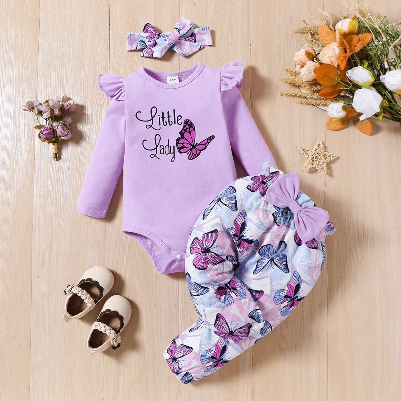 PatPat Newborn Baby Girl Clothes Long Sleeve Romper Bodysuit and Pants Outfit Set, 0-3 Months