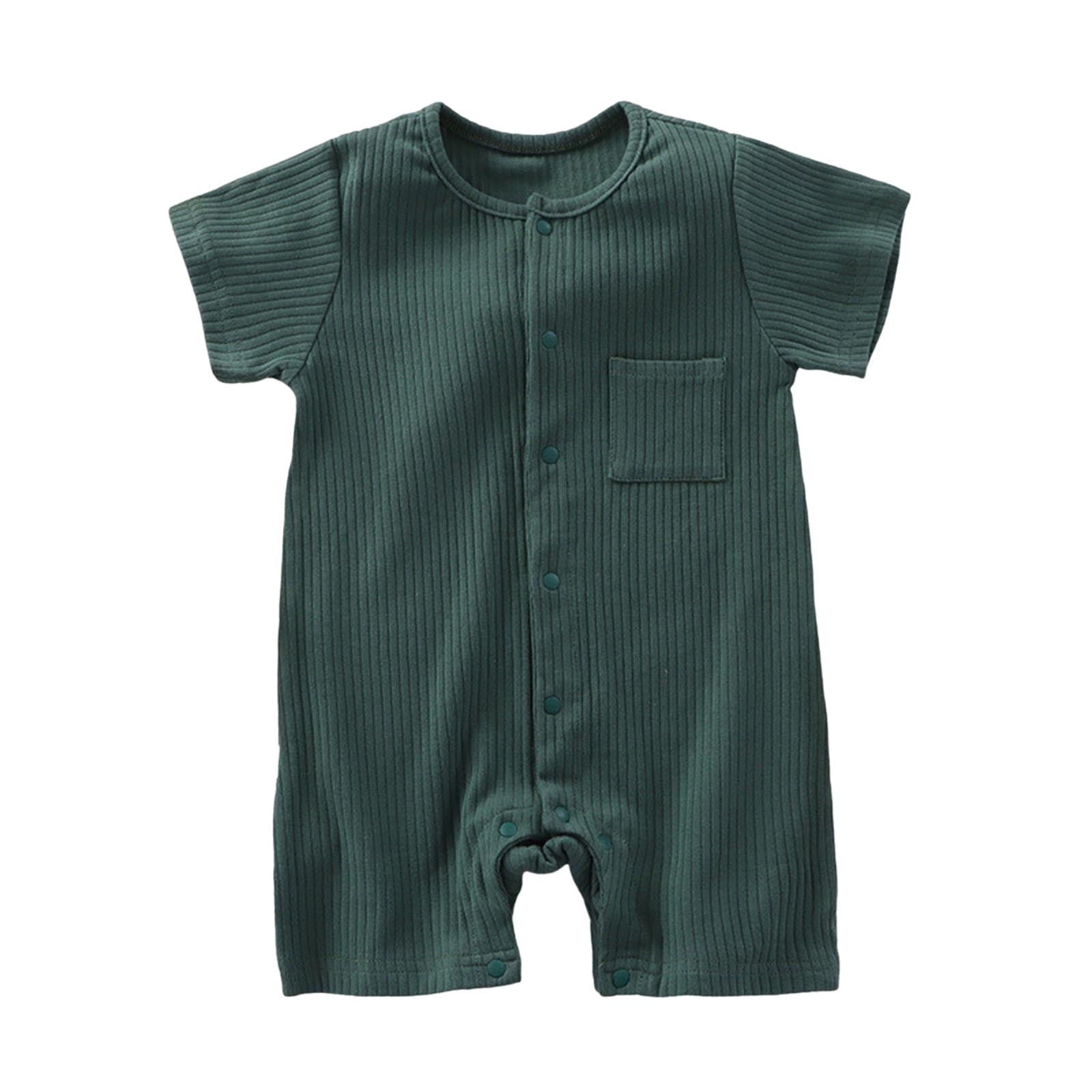 Loopsun Romper, Children's Solid Breathable Cotton Jumpsuit Summer Clothes Boys Girls Round Neck Short Sleeve Rompers Army Green 6-9 Months