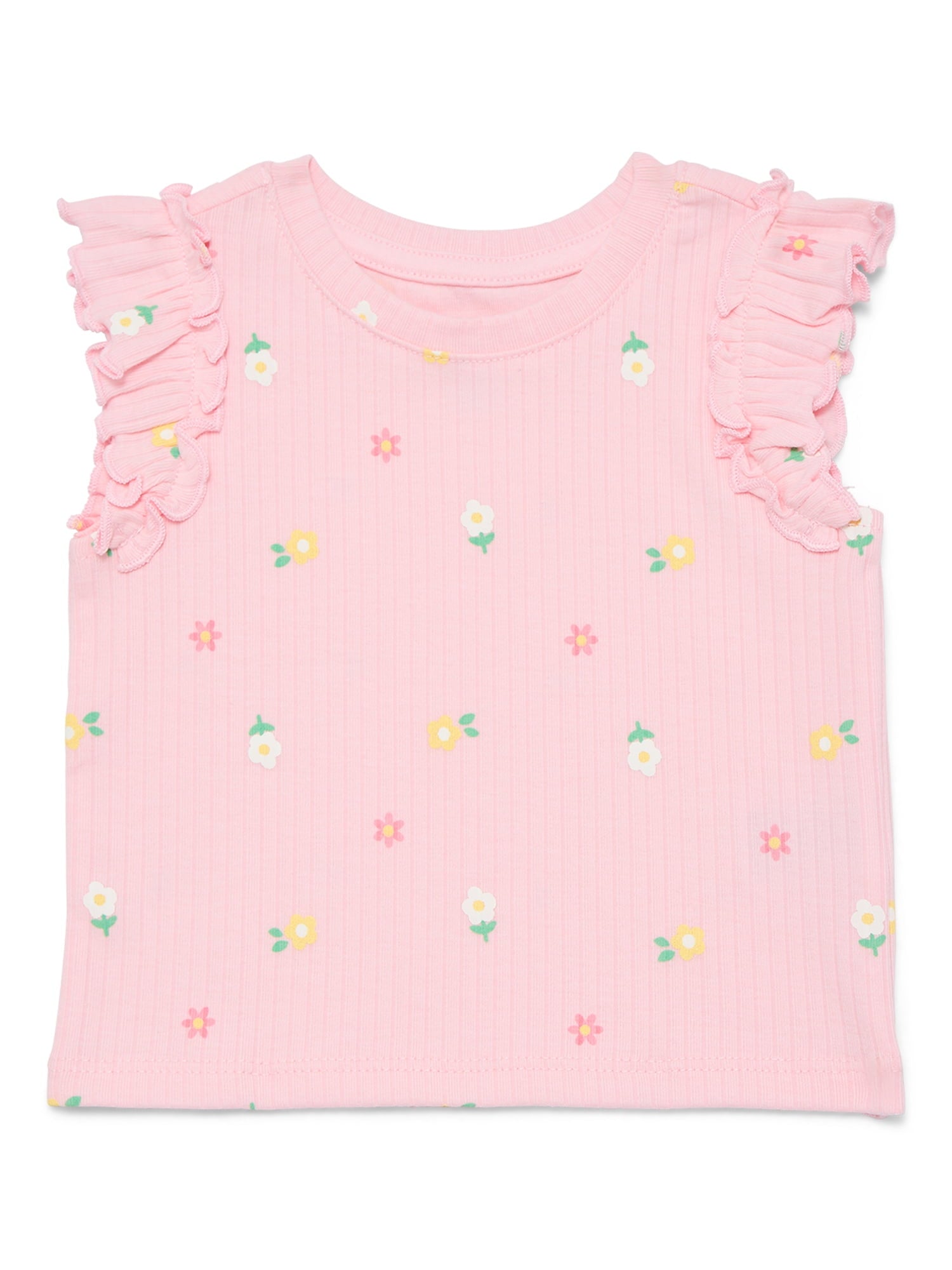 Wonder Nation Baby Girls Tee with Flutter Sleeves, Sizes 0-24 Months