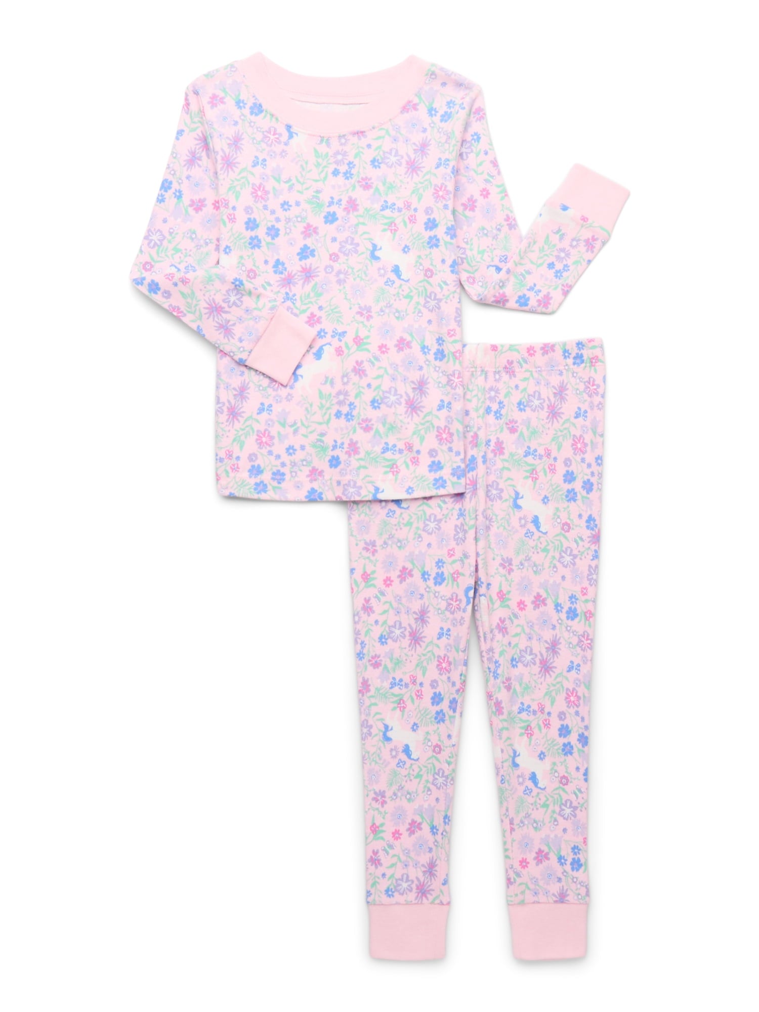 Wonder Nation Toddler Boys or Girls Snug-Fit Cotton Long-Sleeve Top and Pants Pajama Set, 2-Piece, Sizes 12M-5T