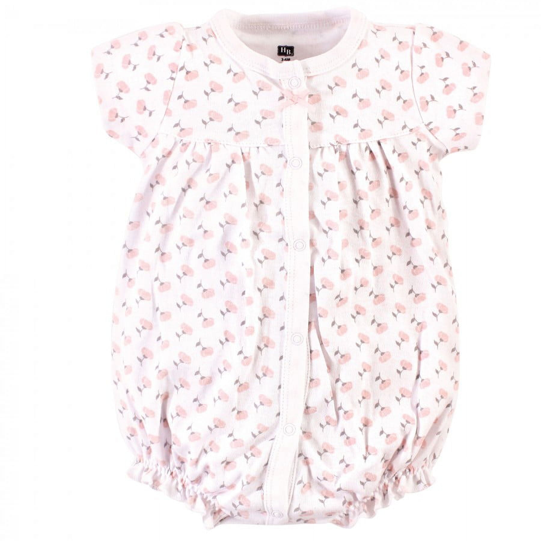 Hudson Baby Infant Girl Cotton Rompers 3pk, Pink Floral, 18-24 Months