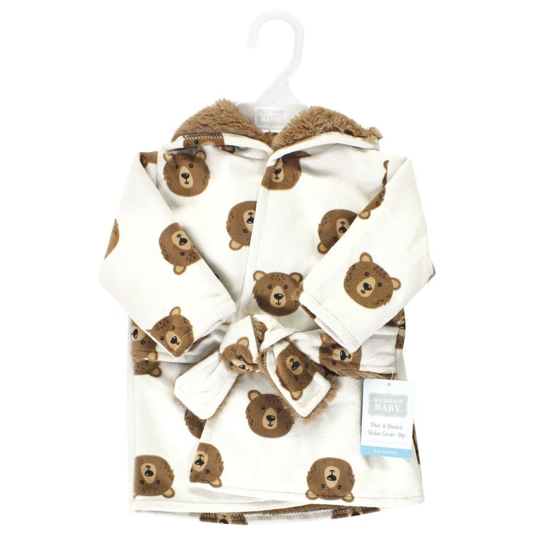 Hudson Baby Mink with Faux Fur Lining Pool and Beach Robe Cover-ups, Brown Bear, 12-18 Months