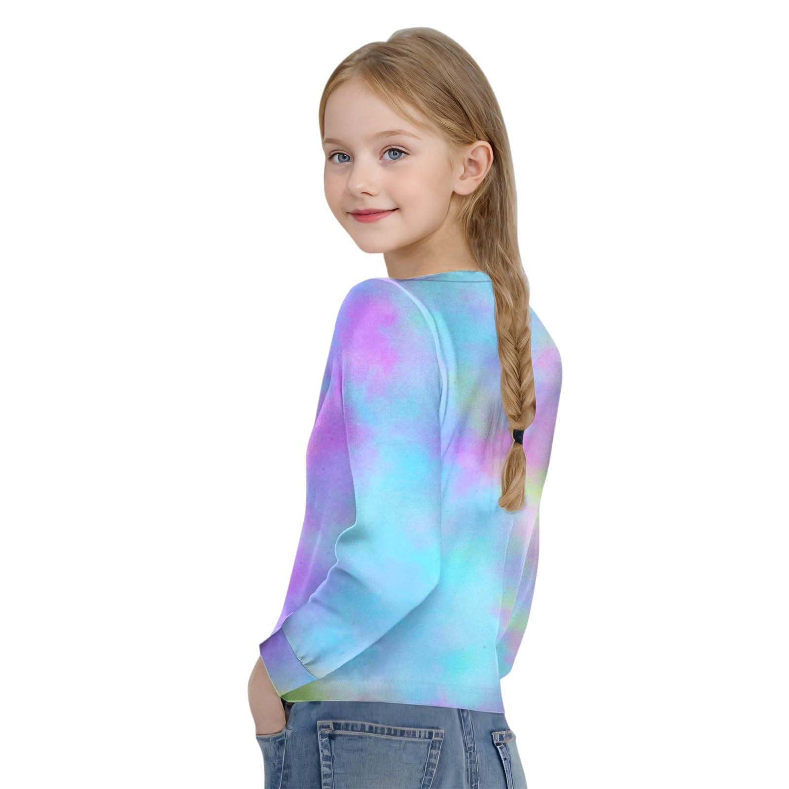 CHEEREAM Girls Casual Tunic Tops Tie Dye Knot Front Long Sleeve Loose Soft Blouse T-Shirt Size 4-12