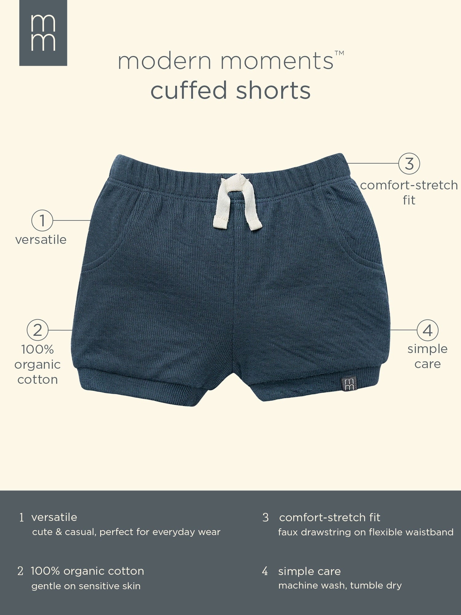 Modern Moments by Gerber Baby Neutral Organic Cuffed Shorts, Sizes 0/3 Months - 24 Months