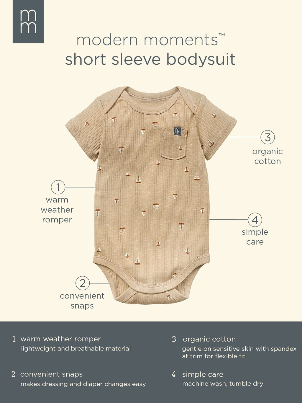 Modern Moments by Gerber Baby Neutral Organic Short Sleeve Bodysuit, Sizes 0/3 Months - 24 Months