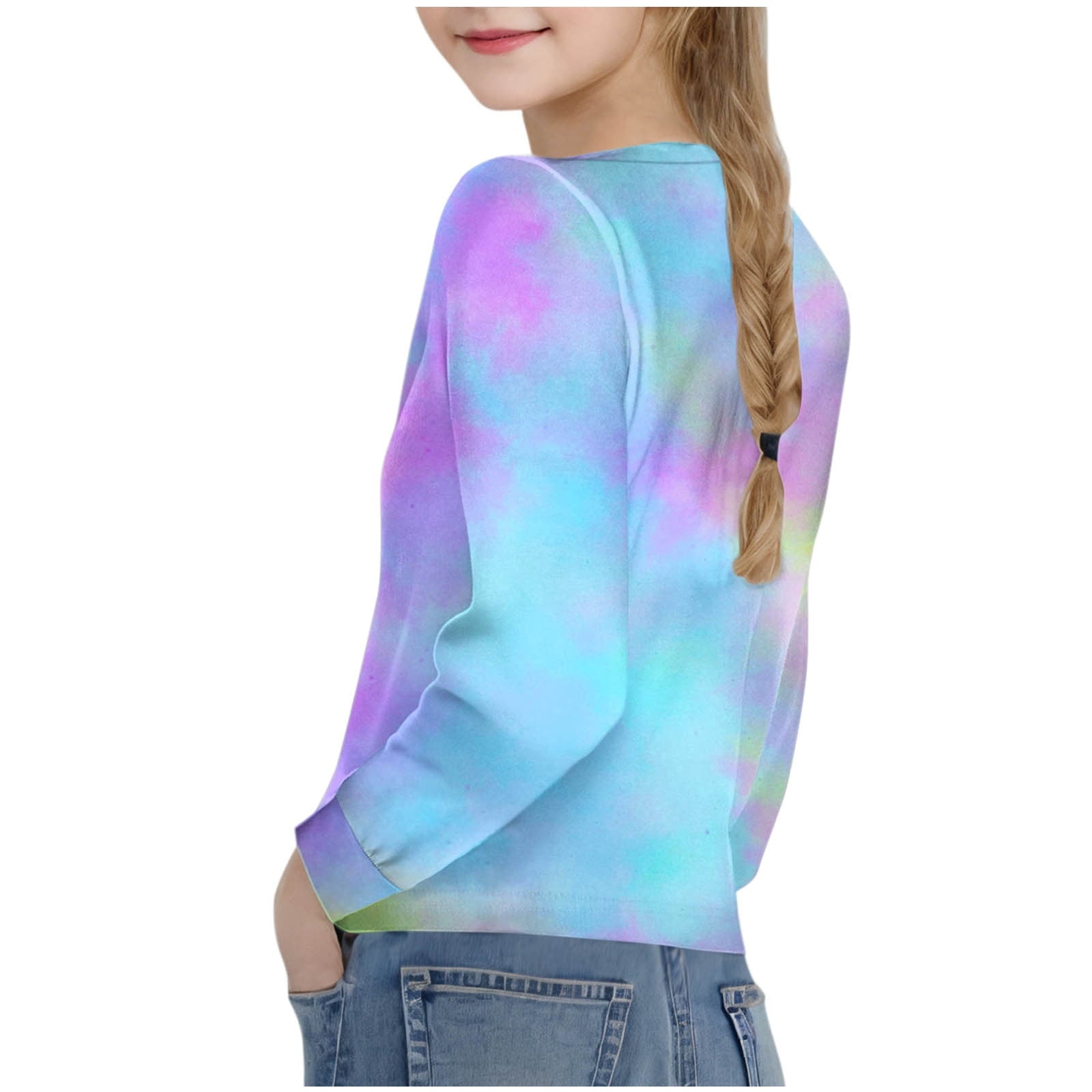 CHEEREAM Girls Casual Tunic Tops Tie Dye Knot Front Long Sleeve Loose Soft Blouse T-Shirt Size 4-12