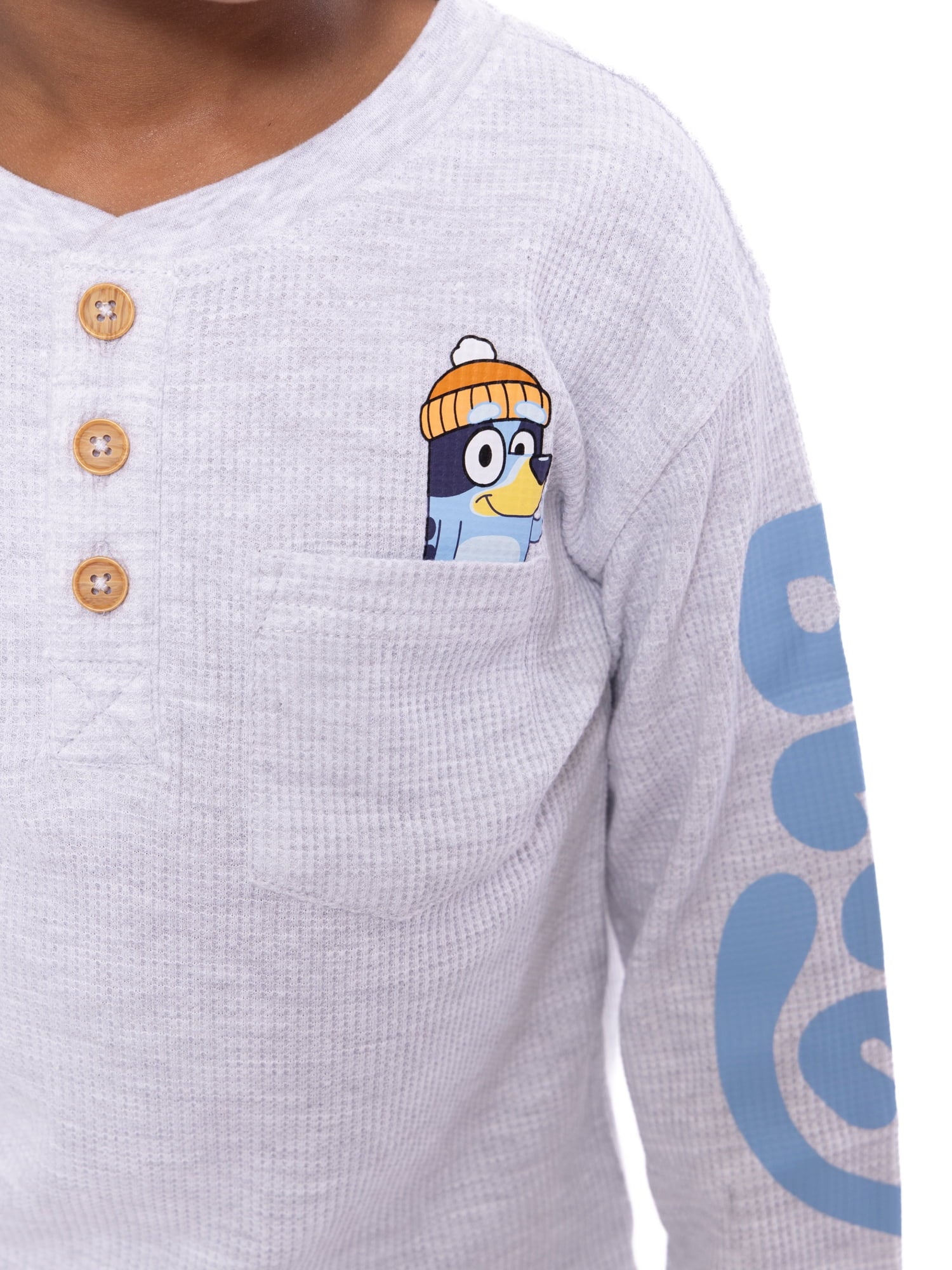 Bluey Toddler Boys Holiday Thermal Henley Shirt with Long Sleeves, Sizes 12M-5T